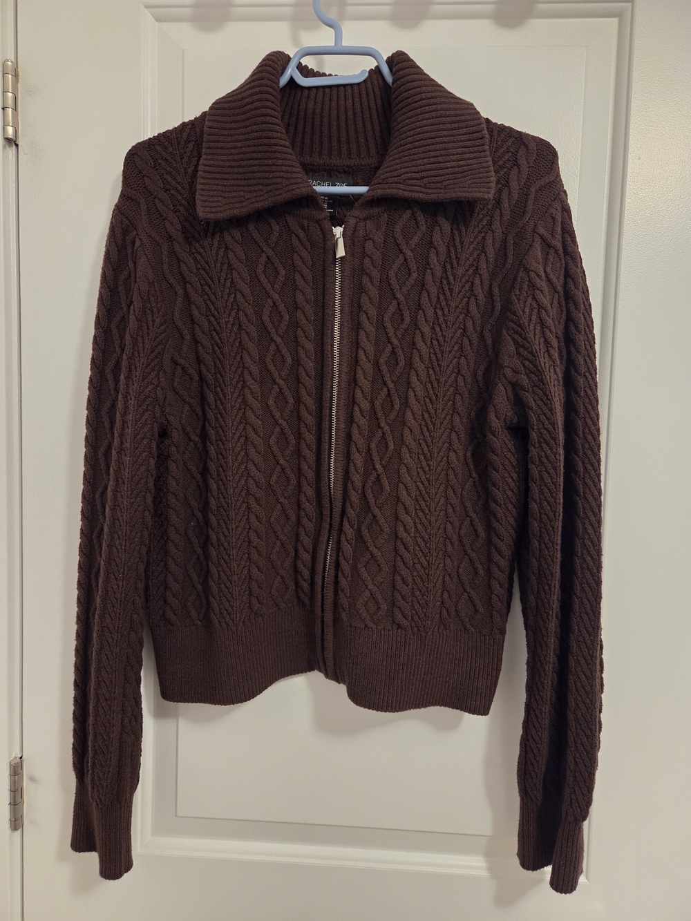 Womens Cable-Knit Zip-Up Sweater - Brown - X-Large